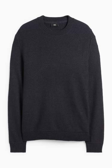 Men - Jumper - textured - dark blue