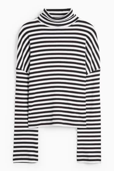 Women - Basic turtleneck top - ribbed - striped - black / white
