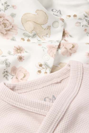 Baby: meisjes - Bloemetje en eekhoorntje - newbornset - 3-delig. - crèmekleurig