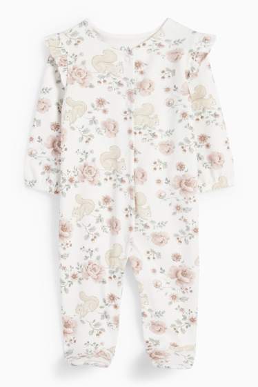 Baby: meisjes - Bloemetje en eekhoorntje - newbornset - 3-delig. - crèmekleurig