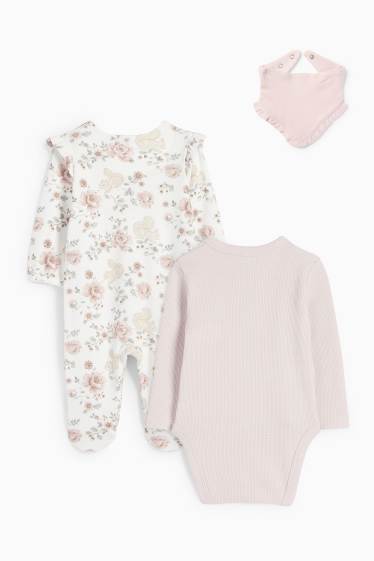 Baby: meisjes - Bloemetje en eekhoorntje - newbornset - 3-delig. - crèmekleurig