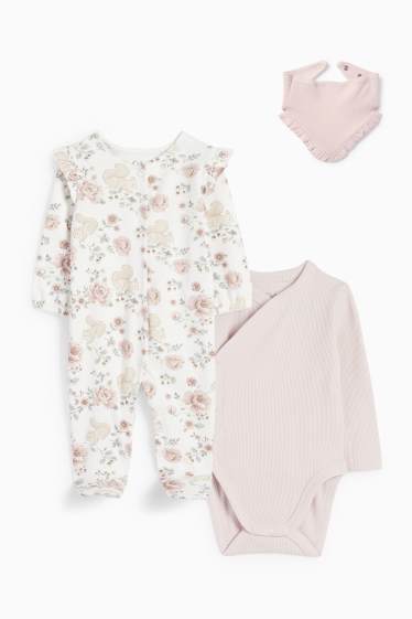 Baby: meisjes - Bloemetje en eekhoorntje - newbornset - 3-delig. - crèmekleurig