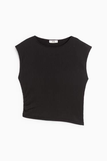 Femei - Top crop - structurat - negru