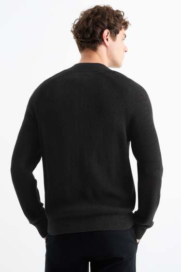 Herren - Strickjacke - gerippt - schwarz