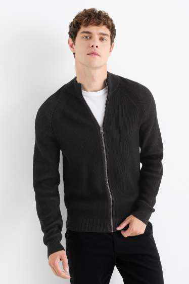 Herren - Strickjacke - gerippt - schwarz