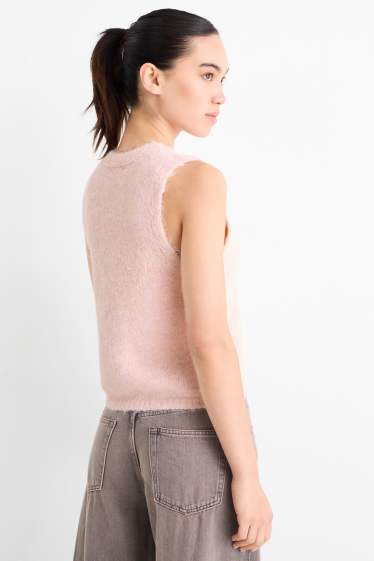 Dames - Gebreid gilet - geribd - roze