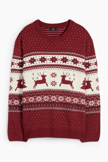 Herren - Weihnachtspullover - Rentier - dunkelrot