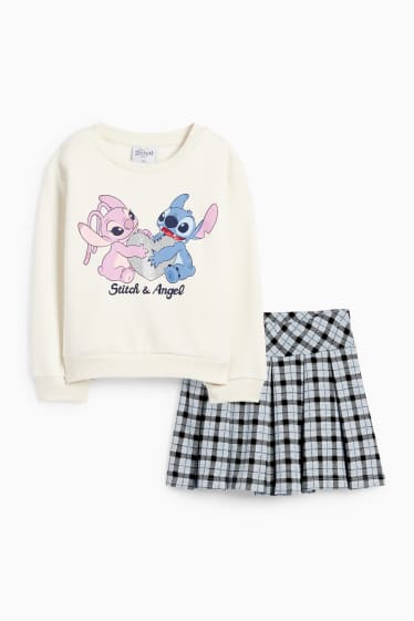 Kinder Mädchen - Lilo & Stitch - Set - Sweatshirt und Faltenrock - 2 teilig - cremeweiß
