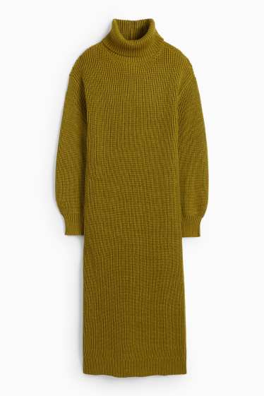 Femmes - Robe en maille - straight fit - finition côtelée - kaki