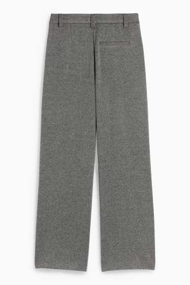 Femei - Pantaloni din jerseu - talie înaltă - wide leg - structurați - gri închis / alb
