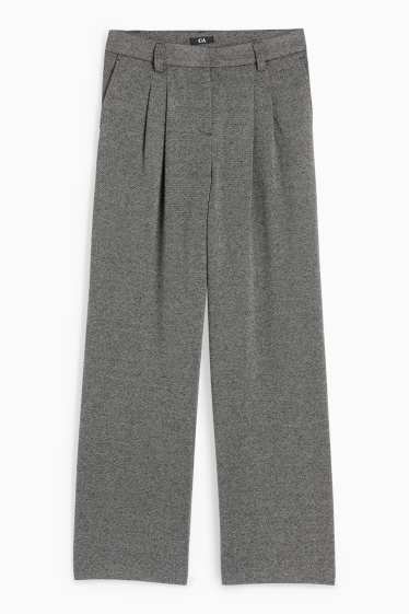 Femei - Pantaloni din jerseu - talie înaltă - wide leg - structurați - gri închis / alb