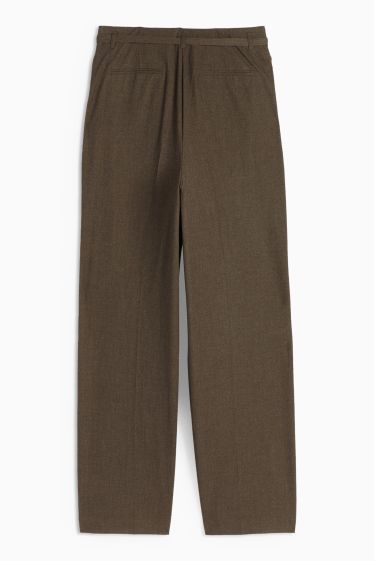 Women - Cloth trousers with belt - high-rise waist - wide leg - brown