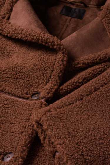 Damen - Faux Shearling Mantel - Lederimitat - braun