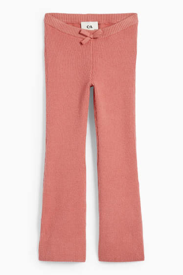 Enfants filles - Leggings en maille de coupe évasée - finition côtelée - rose foncé