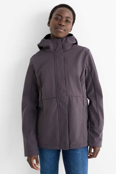 Damen - Softshelljacke mit Kapuze - wasserabweisend - 4 Way Stretch - dunkelgrau