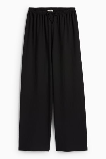 Dámské - Žerzejové kalhoty - mid waist - wide leg - strukturované - černá