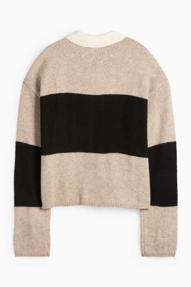 Women - Jumper - striped - black / beige