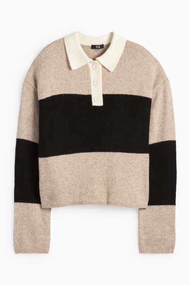 Women - Jumper - striped - black / beige