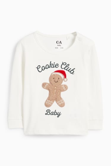 Unisex - Turtă dulce - pijama cu motive de Crăciun bebeluși, cu pantaloni din flanel - 2 piese - alb / roșu