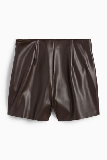 Damen - Skort - Lederimitat - dunkelbraun