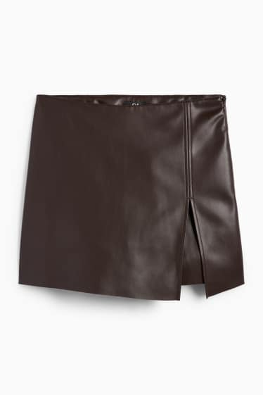 Damen - Skort - Lederimitat - dunkelbraun
