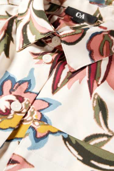 Dames - Satijnen blouse - gebloemd - crème wit
