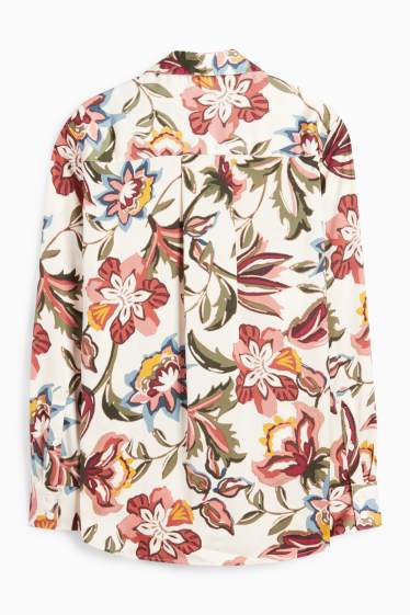 Dames - Satijnen blouse - gebloemd - crème wit