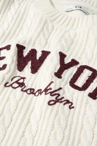 Kinderen: meisjes - New York - trui - kabelpatroon - crème wit