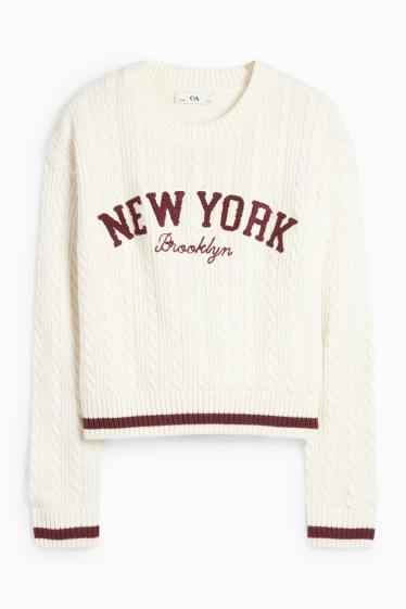 Kinderen: meisjes - New York - trui - kabelpatroon - crème wit