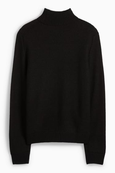 Herren - Rollkragenpullover - strukturiert - schwarz