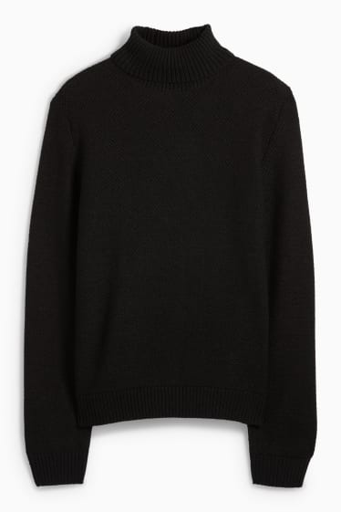 Herren - Rollkragenpullover - strukturiert - schwarz