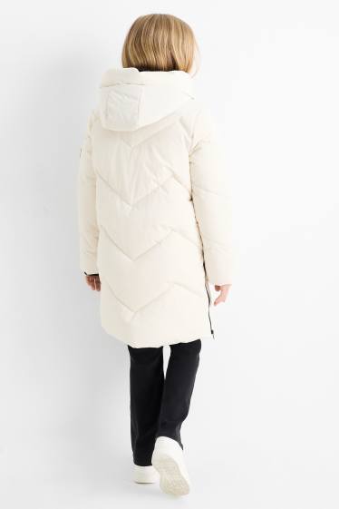 Children Girls - Quilted coat with hood - water-repellent - cremewhite