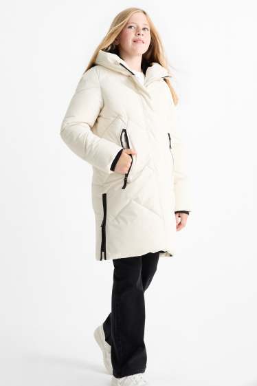 Children Girls - Quilted coat with hood - water-repellent - cremewhite