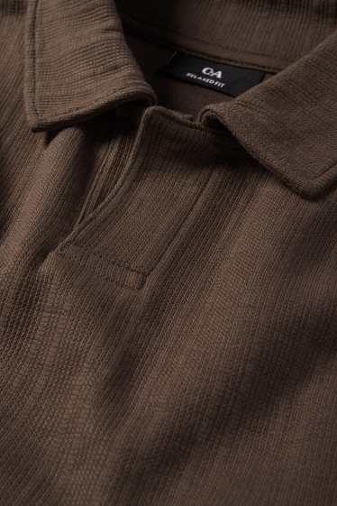 Pánské - Polokošile - relaxed fit - strukturovaná - tmavohnědá