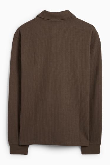 Pánské - Polokošile - relaxed fit - strukturovaná - tmavohnědá