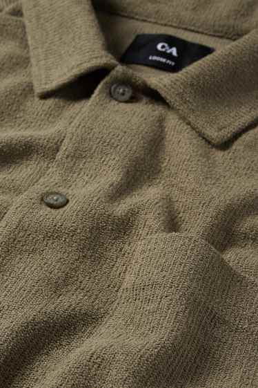 Heren - Gebreid overhemd - loose fit - reverskraag - geribd - groen