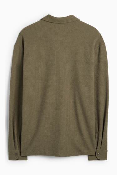 Heren - Gebreid overhemd - loose fit - reverskraag - geribd - groen