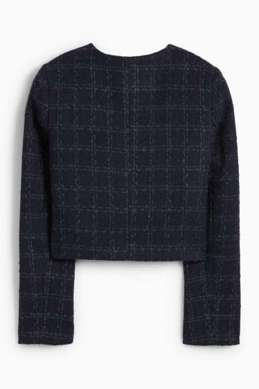 Femei - Blazer crop din bouclé - regular fit - în carouri - albastru închis