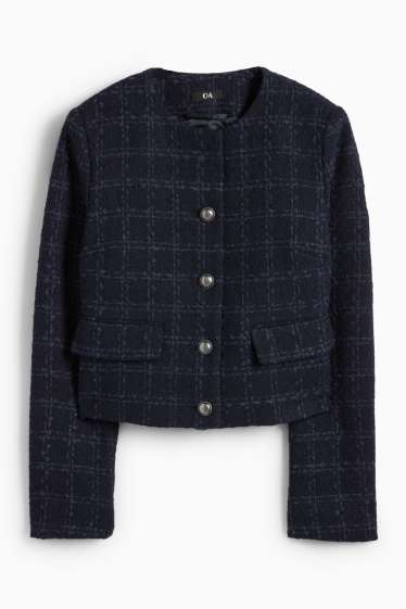 Femei - Blazer crop din bouclé - regular fit - în carouri - albastru închis
