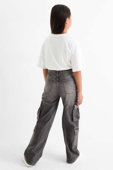 Kinder Mädchen - Cargo Jeans - jeansgrau