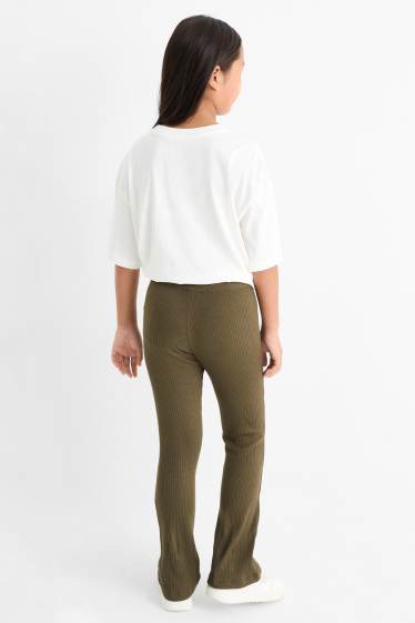 Kinder Mädchen - Multipack 2er - Flared Leggings - gerippt - dunkelgrün / schwarz
