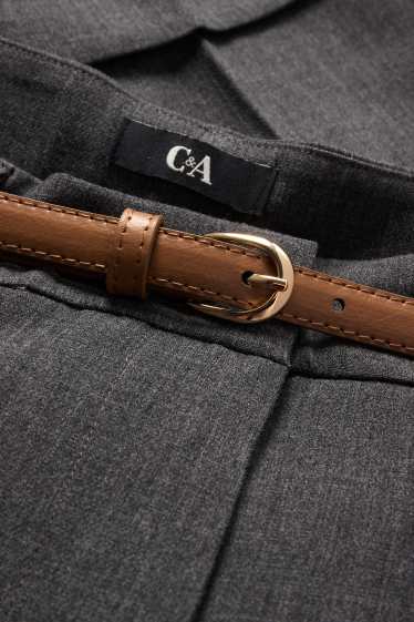 Dames - Pantalon met riem - high waist - barrel leg - donkergrijs