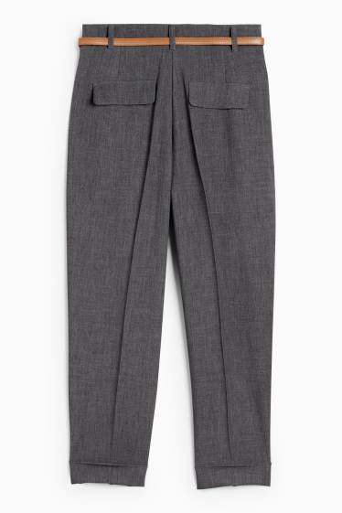 Dames - Pantalon met riem - high waist - barrel leg - donkergrijs