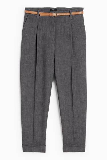 Dames - Pantalon met riem - high waist - barrel leg - donkergrijs