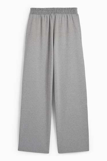 Femmes - Pantalon en jersey - high waist - jambe large - fines rayures - gris