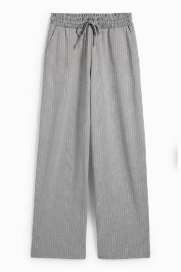Femmes - Pantalon en jersey - high waist - jambe large - fines rayures - gris