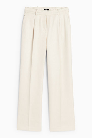 Dámské - Business kalhoty - high waist - relaxed fit - strukturované - světle béžová