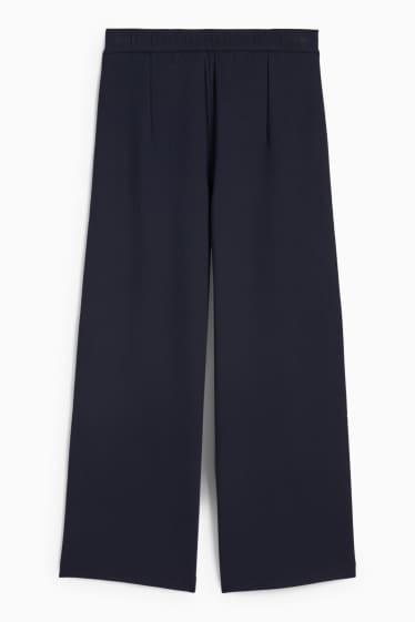 Dámské - Žerzejové kalhoty s páskem - high waist - wide leg - tmavomodrá