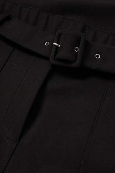 Dames - Jersey broek met ceintuur - high waist - wide leg - zwart