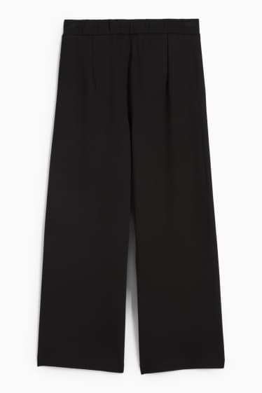 Dames - Jersey broek met ceintuur - high waist - wide leg - zwart